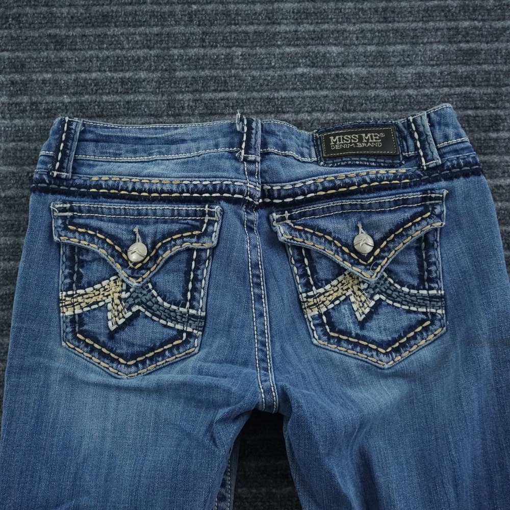 Miss Me Easy Boot Jeans Womens 30 Blue Medium Wash Embellished Flap Pocket Y2K